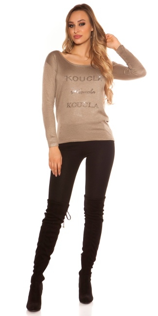 Trendy pullover with lace Taupe